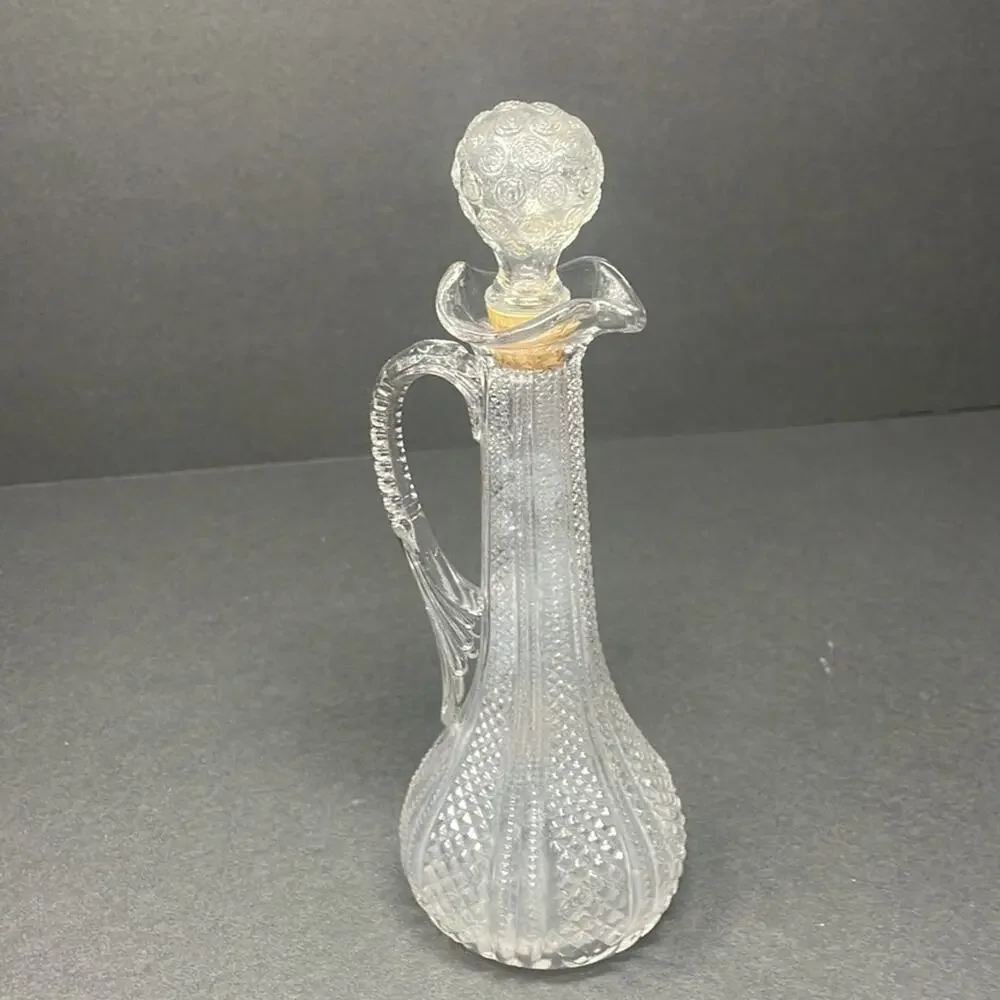 Vintage Cut Glass Cruet with Cork Stopper ~ American Brilliant Period 1876-1917